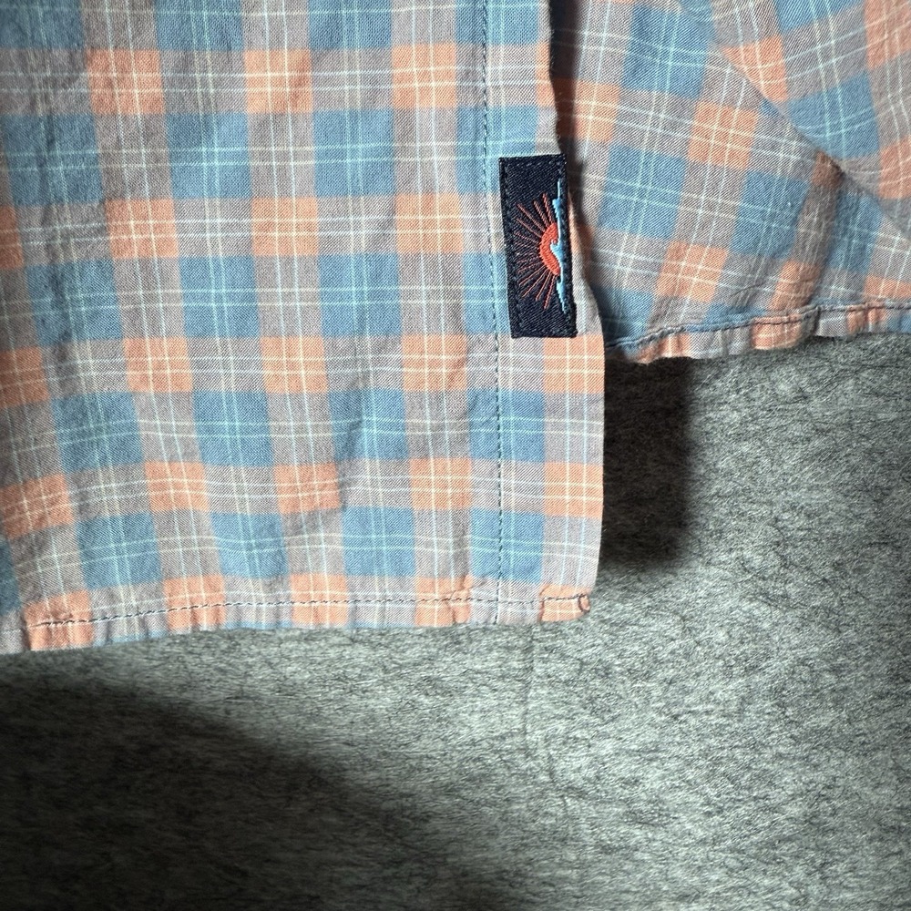 Faherty Button Down Shirt Mens XL Plaid Short Sleeve 100% Cotton Blue Orange - Picture 10 of 11